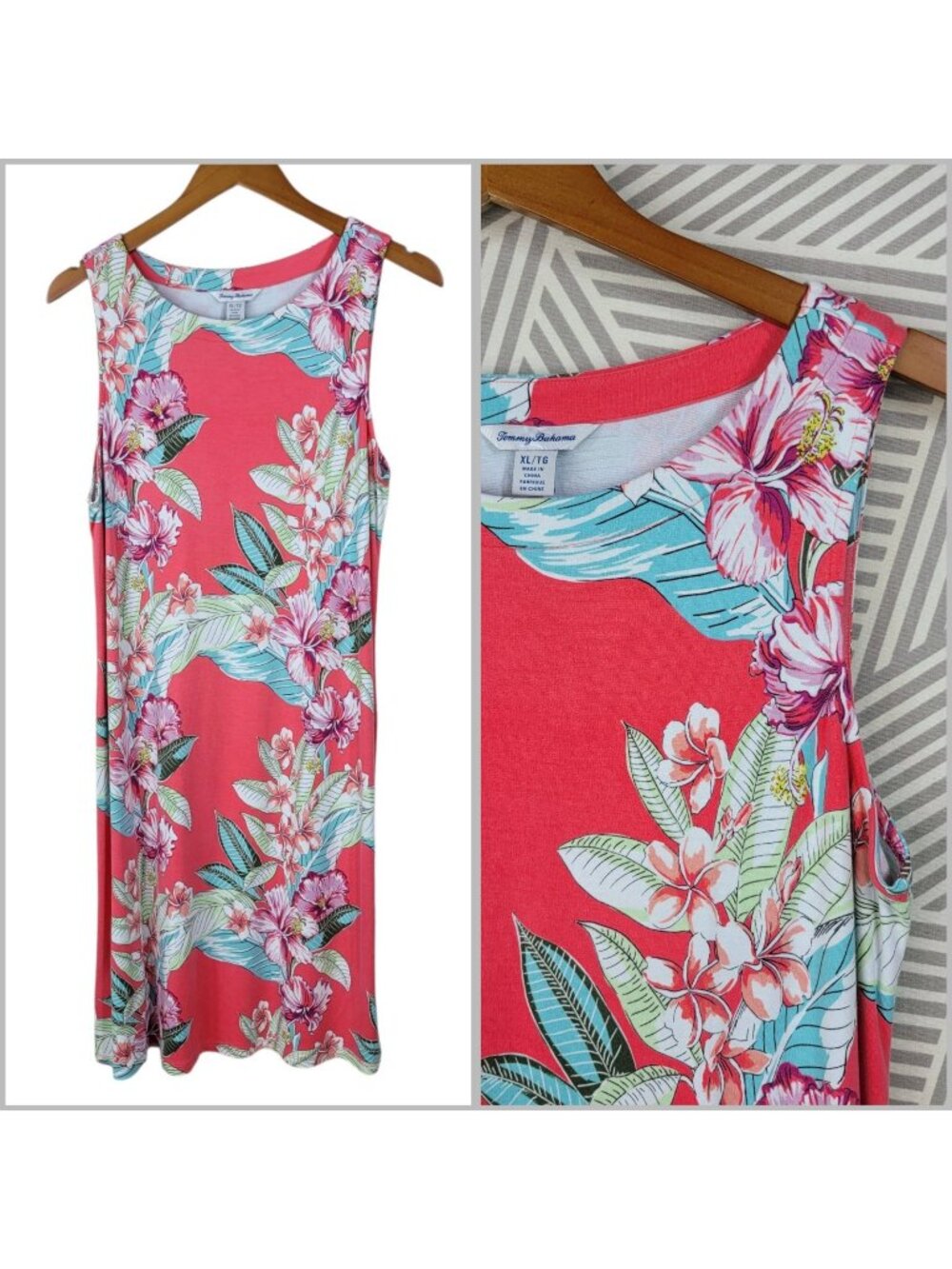Tommy Bahama Dress Womens XL Pink Tropical Floral Sleeveless Vacation Beach